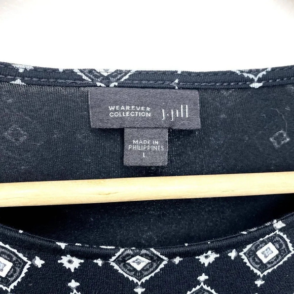 J. Jill Wearever Tunic Blouse Women's Large Long Sleeve Black White Geometric - Picture 5 of 7